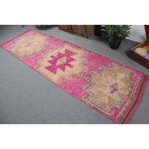 2.9x9.8 ft Vintage <b>Rug</b>, Turkish <b>Runner</b> <b>Rug</b>, Pink Brown Ikat <b>Rug</b> - Product Image 4