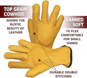 Gants de travail en cuir pour hommes et femmes Gants de sécurité durables renforcés en cuir de vachette résistants aux perforations et aux coupures pour le jardinage - Product Image 2