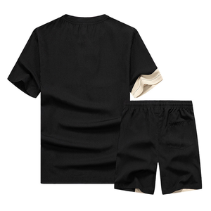 Ensemble de t-shirts et shorts personnalisés, coton et polyester mélangés, teints unis, ensemble de shorts et de t-shirts 2 pièces imprimés de haute qualité pour hommes - Product Image 5