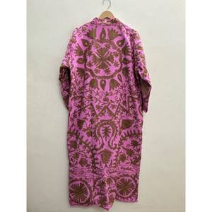 Chaqueta Larga de Algodón de Secado Rápido, Ecológica, con Bordado Floral Suzani, para Mujer, Estilo Boho, Color Rosa Orquídea, Marrón Umber - Product Image 3