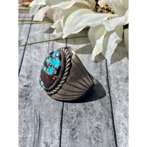 Tony Yazzie Golden Hill Men's <b>Statement</b> <b>Ring</b> Bezel Set Turquoise & Sterling <b>Silver</b> Boho Style Size 12.75 Everyday Wear - Product Image 4