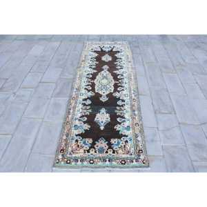 Alfombra Turca Vintage de 3.37x10 pies (103x306 cm), Alfombra Azul Ombré - Product Image 1