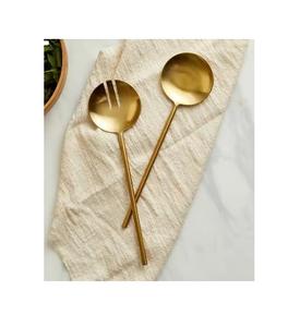Juego de servidor de ensalada de latón creativo Simple con mango cuadrado martillado chapado en oro para mesa de comedor desayuno herramientas de ensalada - Product Image 1