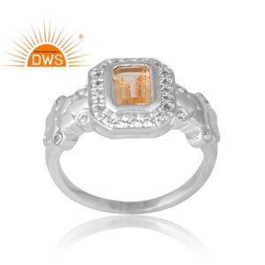 Nouveau design Bague en argent sterling plaqué palladium avec citrine naturelle et topaze blanche Fabricant de bijoux personnalisés - Product Image 1