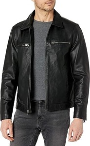 Veste de moto pour homme en cuir véritable vintage, col montant, imperméable, respirante et écologique - Product Image 6