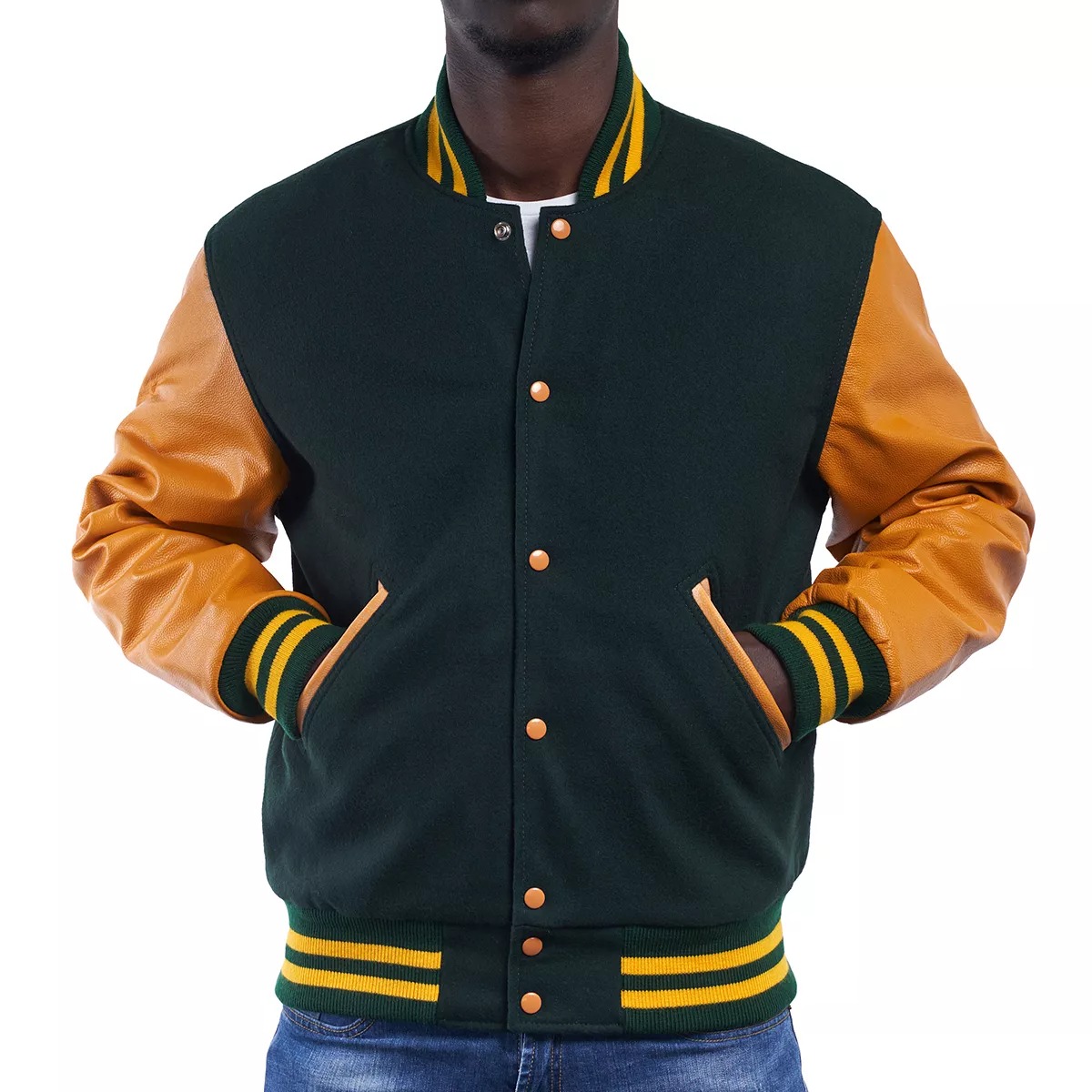 Green Varsity Jacket Yellow Stripes