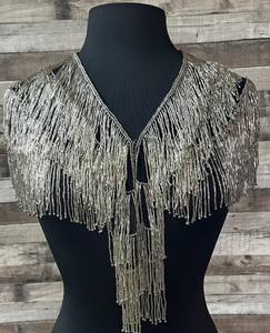 Chal de Hombro con Flecos de Cuentas de Cristal Plateado, Aplique de Estilo Western Rodeo - Product Image 2