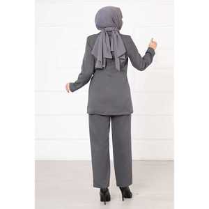 Costume veste à nouer sur le côté pour femme en gris fumé, ensemble élégant et stylé - Product Image 4