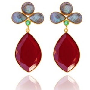 Nouvel arrivage de boucles d'oreilles Ruby Hydro & Labradorite en argent Sterling 925, forme ronde et poire - Product Image 1