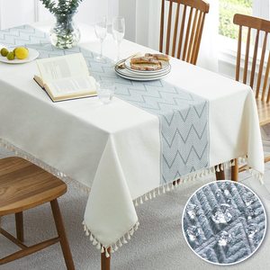 Nappe brodée pour table à manger, Nappes rectangulaires en coton lin résistantes à la poussière et à la saleté, OEM - Product Image 1