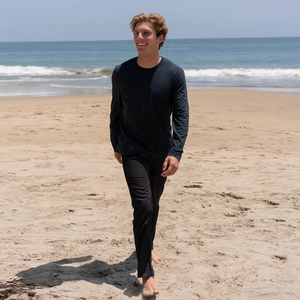 T-shirt à manches longues pour homme, col rond, en coton biologique 100% luxe, bleu marine, pré-rétréci, certifié GOTS, respirant, coupe ajustée - Product Image 3