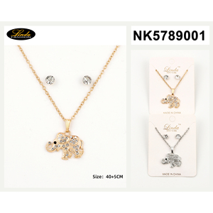 Set di gioielli di moda-orecchini e collana con ciondolo elefante