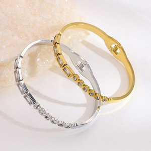 Moda açık sonu kararmaz ücretsiz hayat ağacı kristal kübik zirkonya bileklik su geçirmez 18K altın kaplama paslanmaz çelik bilezik - Product Image 2