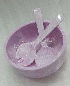 Tazón de Resina de Color Rosa Único con Juego de Servidores de Ensalada, Tazón para Servir Redondo Hecho a Mano con Esmalte 3D, Vajilla para Cocina, Decoración de Mesa - Product Image 1