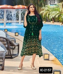 Kurtis pour femmes, Style Kaftan, taille libre, imprimé des deux faces, avec un véritable miroir, Kurti, nouvelle collection - Product Image 1