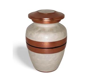 Petit conteneur commémoratif d'urne de crémation en métal de 6x4 pouces 650 ml couleur ivoire et cuivre artisanat rare avec sac - Product Image 1