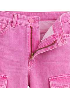 Manufacturer Custom Pink Denim Cargo Pants For <b>Women</b> High Waist Multi Pocket Wide Leg Loose Fit Streetwear Fashion Casual <b>Jeans</b> - Product Image 4