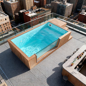 Piscina Familiar Pequeña para Jardín Exterior, de Fibra de Vidrio, con Ventana de Vidrio, Madera y Acrílico, Piscina Elevada para Spa en Casa - Product Image 1