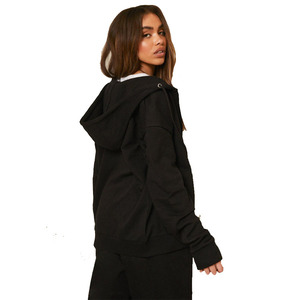 Sweat à capuche pour femme sur mesure avec fermeture éclair, noir, polaire 360 GSM, surdimensionné, décontracté, sweat à capuche uni avec fermeture éclair pour femme - Product Image 2