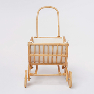 Chariot en rotin pour enfants, jouet de décoration de chambre d'enfant, poussette en rotin, jouet de fête - Product Image 3