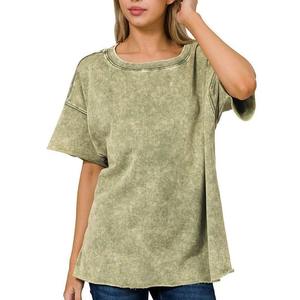 T-shirt pour femme en coton 100% écologique, lavé à l'acide, avec design personnalisé, respirant et à séchage rapide - Product Image 3