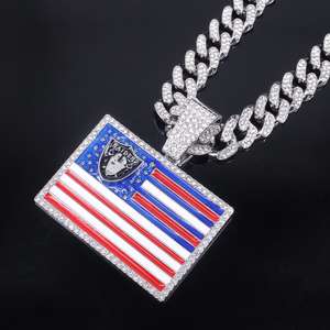 Collar con Colgante de Campeonato de Fútbol Americano Raider, Chapado en Oro de 14K y Rodio sobre Plata 925, Bandera Americana Retro, Estilo Hip Hop con Moissanita, Gran Venta - Product Image 2