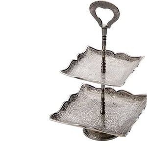 Silver Antique Finishing Rounded Shape Metal Cake Stand Birthday Party Cake Serving Stand - Product Image 3