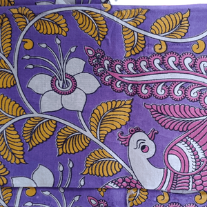 Royal Bloom Kalamkari Hand-Drawn Printed Cotton Saree Banarasi Model Heavy Georgette <b>Net</b> <b>Fabric</b> for Indian Pakistani Party Wear - Product Image 4