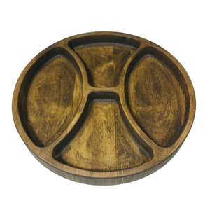 Bandeja de madera natural hecha a mano para aperitivos y frutas, plato de servicio redondo de diseño floral para hoteles y restaurantes, catering de frutas secas - Product Image 1