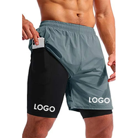 Shorts de course 2-en-1 pour hommes avec doublure de compression, respirants, séchage rapide, 100 % polyester, couleurs personnalisables, logo, poche, cordon de serrage, taille haute