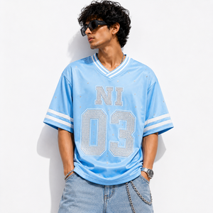 Oversized American Football Jersey Custom Number <b>Graphic</b> Mesh <b>Tee</b> Hip Hop Streetwear Fashion Shirt for Men Vintage Y2K Clothing - Product Image 4
