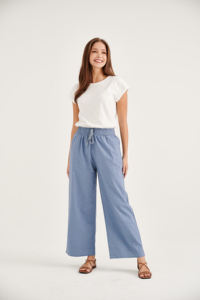 Pantalon en coton et lin à jambes larges et hautes unisexe taille personnalisée respirant coupe ample élastique le plus populaire pour l'été design avec cordon de serrage meilleur milieu - Product Image 2