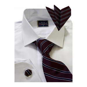 Blue Slim Fit Shirt with Brown Tie & <b>Pocket</b> <b>Square</b> 4-Piece Formal Gift Set in Box Double Cuff with Cufflinks - Product Image 3