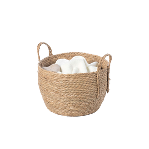 ตะกร้าผ้าสไตล์โบฮีเมียนรักษ์โลก สีธรรมชาติ ทำจากผักตบชวา พร้อมหูจับฉีดขึ้นรูป รูปทรงสี่เหลี่ยมผืนผ้า ขายส่ง - Product Image 1