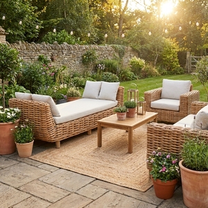 Outdoor <b>Rattan</b> Daybed Lounge <b>Sofa</b> Mahogany Wood Frame Cl <b>Rattan</b> Natural Daphnie Cream Cushion Chaise Lounge Setup Art Design - Product Image 4