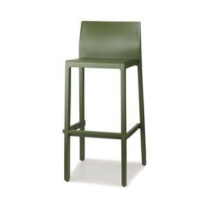 Tabouret de bar empilable en technopolymère avec dossier et repose-pieds, hauteur de siège 75 cm, pour terrasse extérieure, bar, café, fabriqué en Italie - Product Image 1