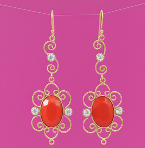 Pendientes de Piedras Preciosas Ovaladas de Coral Rojo de 10 GM |   Coral 13x18 |   Joyería de Diseño en Plata de Ley 925 Chapada en Oro de 18K - Product Image 5