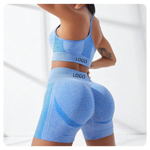 2 piezas de conjunto de Yoga para mujer, ropa deportiva para gimnasio, sujetador, pantalones cortos de cintura alta, conjunto de entrenamiento, conjunto deportivo con logotipo personalizado sin costuras - Product Image 1
