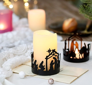 Vente chaude Ensemble de 4 Bougeoirs de scène de la Nativité de Noël fabriqués à la main en métal sans flamme Décoration de la maison - Product Image 5