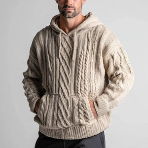 Suéteres de Punto Personalizados de Alta Calidad para Hombre, Cárdigan Grueso de Algodón con Cuello Camisero y Botones, Manga Larga, Holgado, para Invierno - Product Image 1