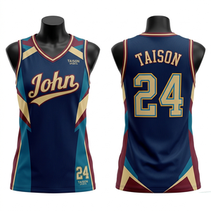 เสื้อบาสเก็ตบอลผู้หญิง พรีเมียม 180 GSM ผ้าโพลีเอสเตอร์ตาข่าย สีกรมท่า-เขียวอมฟ้า-ทอง ดีไซน์หลายแผ่น ระบายอากาศได้ดี สกรีนโลโก้ตามสั่ง - Product Image 1