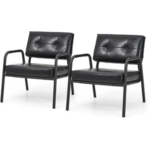 Sillón Moderno Tapizado con Cuero Sintético Negro, Sillón de Lujo Suave para Sala de Estar, Cafetería y Vestíbulo de Hotel - Product Image 4