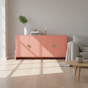 Armoire moderne en chêne massif avec étagère Second Moon, couleur rose, construction en MDF - Product Image 2