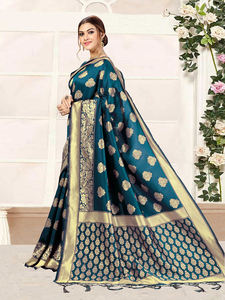 Trendmalls Saree en soie Banarasi pour femme avec chemisier non cousu (S05-Morpeach) Vêtements de mariage décontractés vêtements indiens pakistanais - Product Image 4