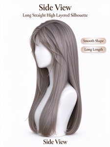 Ash Brown Long Straight <b>Wig</b> High Layered Smooth Fiber Natural Volume Daily Wear Hairpiece - Product Image 4