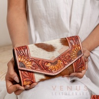 Selimut sadel gaya Barat kulit asli Clutch wanita modis dompet tas kulit sapi berkualitas tinggi bergigi rambut di Clutch
