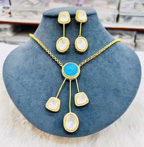 Moissanite Polki Avec Doublet Pierre Collier Ensemble Pour Les Femmes Parfait Pour La Fête Porter De Luxe Minimal Collier Ensemble Dernière Conception - Product Image 6