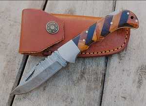 Cuchillo plegable de acero de Damasco personalizable de alta calidad con mango de madera Soporte OEM disponible - Product Image 4