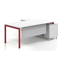 Bureau de direction moderne en L extensible avec meuble de rangement latéral, personnalisable, structure en fer, finition mélamine, pour bureau ISO