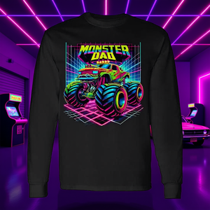 T-shirt rétro Monster Trucks à manches longues pour papa, cadeau d'anniversaire - T-shirt promotionnel personnalisable avec design Monster Truck rétro - Product Image 3